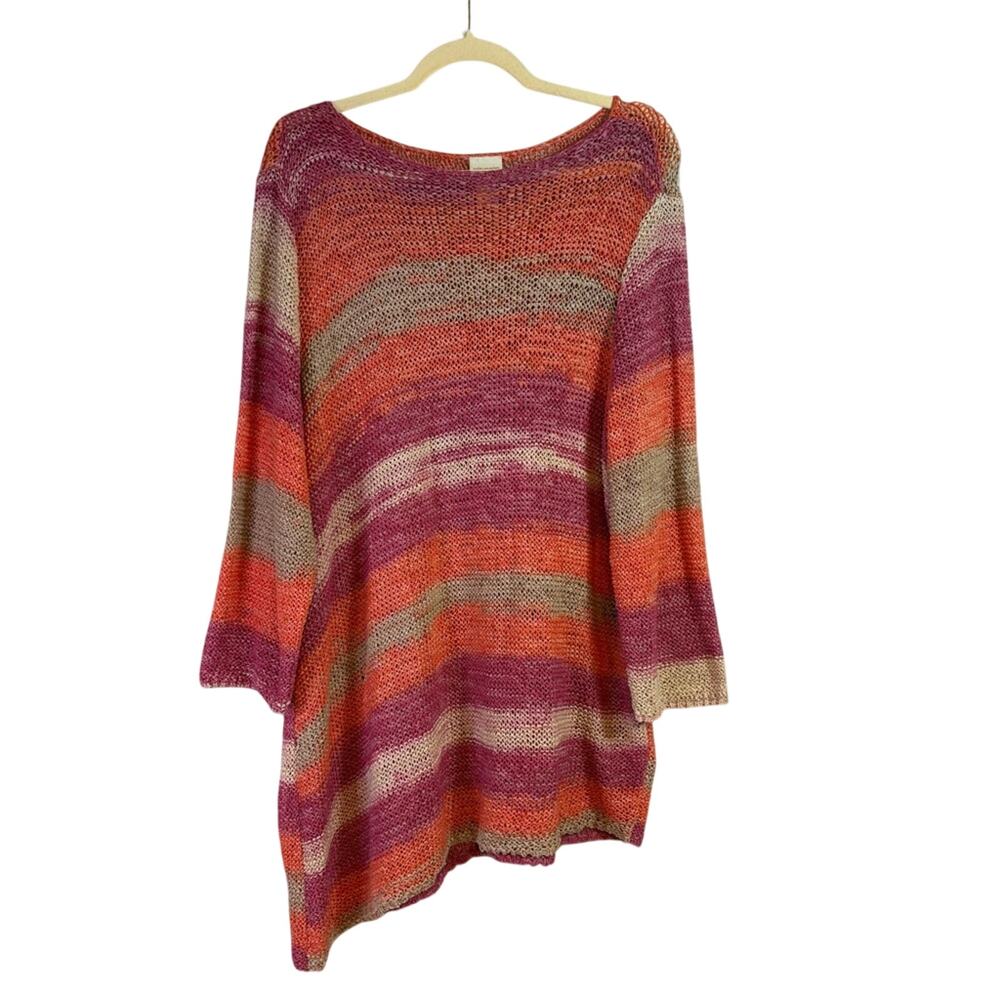 Chico’s Colorful Striped (Like a Sunset) Sweater Asymmetrical Hem Size XL AA0519